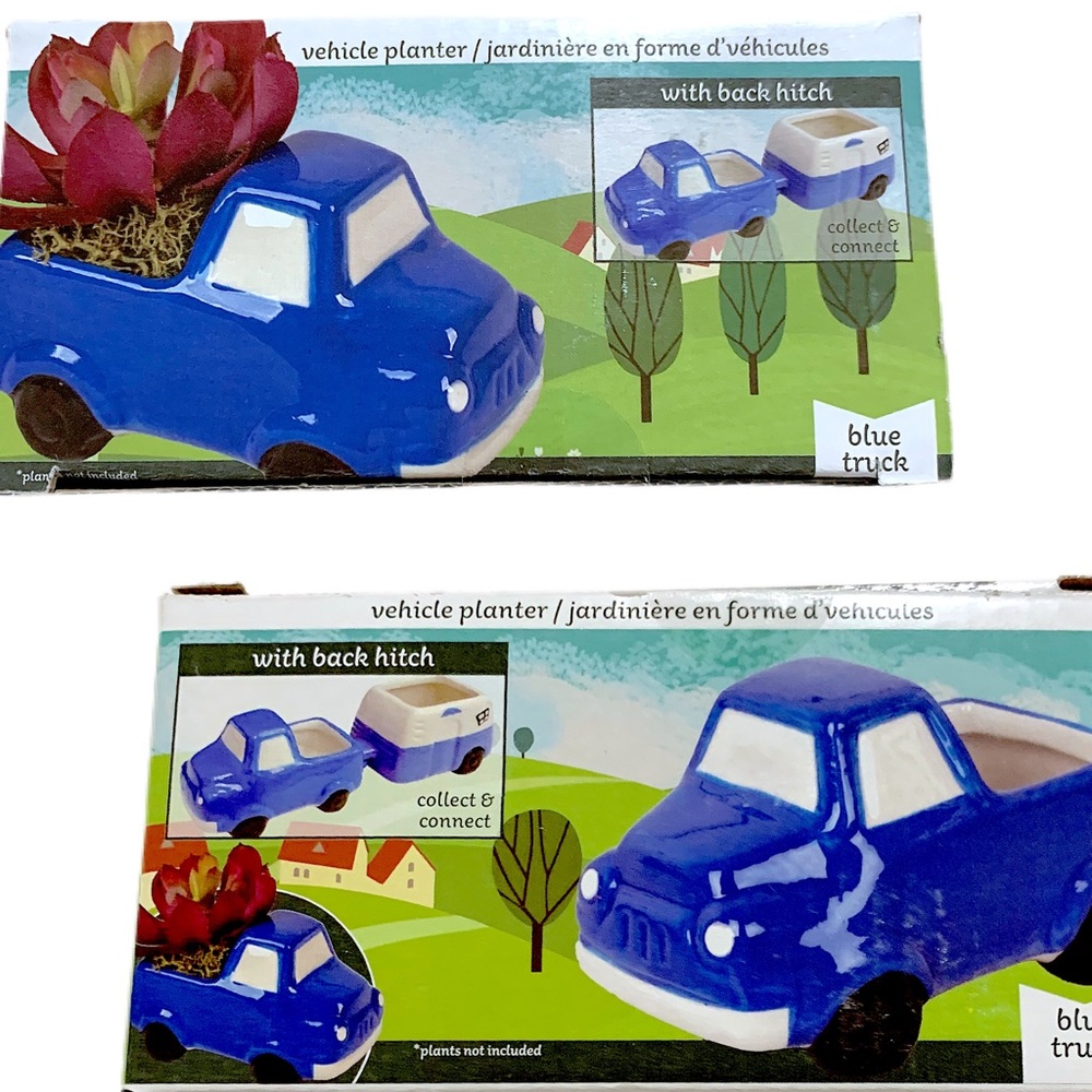 BLUE PICK UP TRUCK CERAMIC PLANTER NWT - Picture 6 of 9